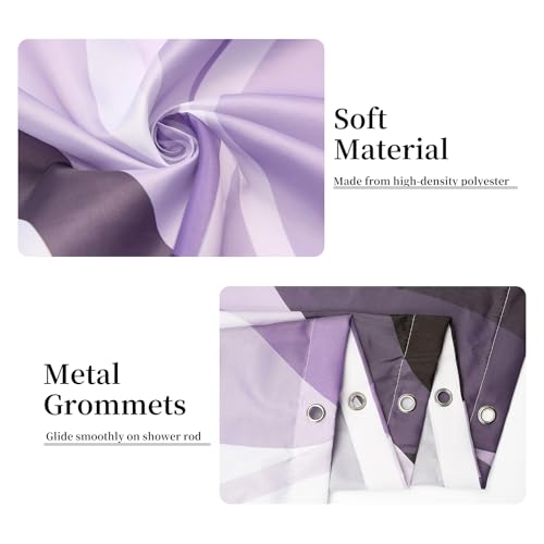 Purple Shower Curtain, Modern Abstract Purple and Grey Striped Shower Curtain for Bathroom Waterproof Lavender Shower Curtain Set with Hooks, 72x72 Inch
