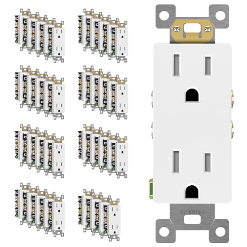 Image of ENERLITES White Decorator Receptacle, Standard Electrical Wall Outlet, 15A 125V, Self-Grounding, 2-Pole, 3-Wire, 5-15R, UL Listed, 61502-TR-W, 40 Pack, Tamper Resistant