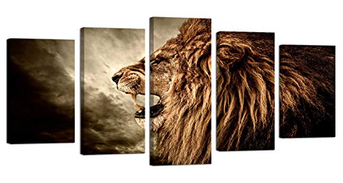 Ardemy Canvas Wall Art Lion Howling Animal Painting 5 Panels Large Size Gallery