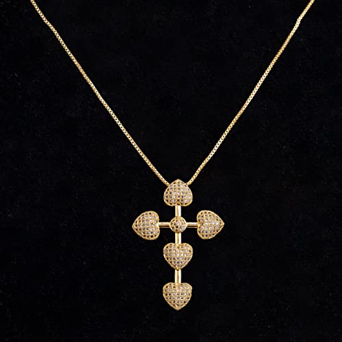 Gold Color Fashion Design Heart And Cross Pendant Necklace For Women And Girls Trendy Stuff Copper Zircon Exquisite Fashion Jewelry #TOP2