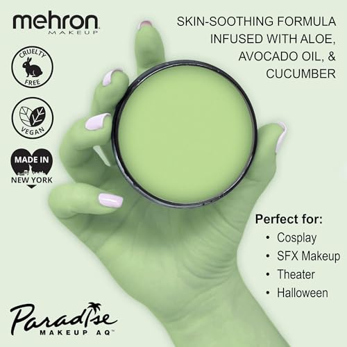 Image of Mehron Makeup Paradise Makeup AQ Pro Size | Stage & Screen Performance, Face & Body Painting, Beauty, Cosplay, and Halloween | Water Activated Face Paint, Body Paint 1.4 oz (40 g) - Pastel Green