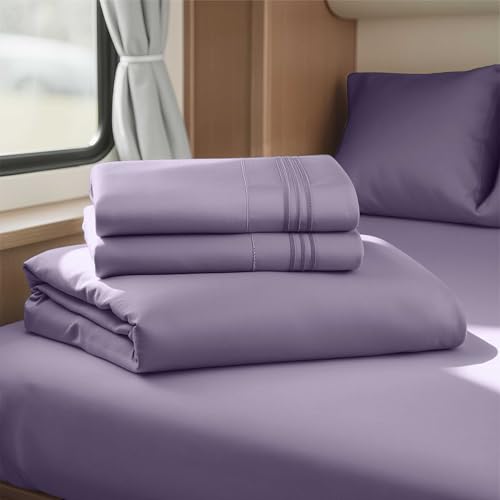 Image of Nestl Grayish Purple Short Queen Sheets for RV, Hotel Luxury RV Queen Sheets Set, 4 Piece Fitted Bed Sheet Set and Pillowcases, Super Soft, Wrinkle-Free, and Breathable Camper Bedding