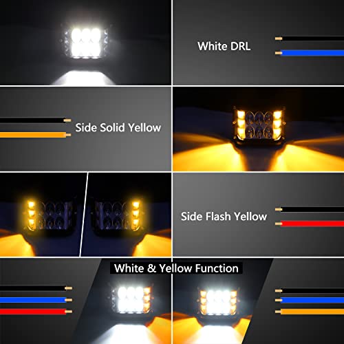 Hoyuza Side Shooter Pod Lights 4 Inch Dual Side Yellow Strobe Led Cube Lights For Farm Tractor Plow Truck Atv Utv 4X4 #TOP1