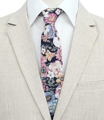 Image of BELLUNO Men's Cotton Floral Skinny Tie, 2.5 inch Width, with Gift Box