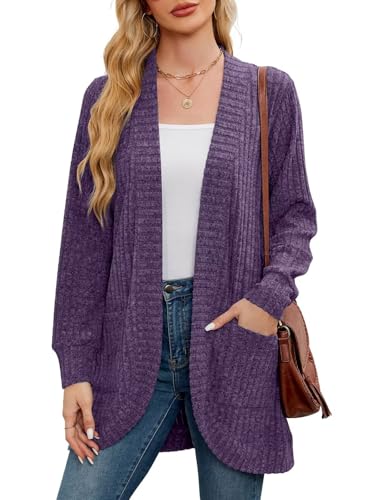 Image of BELAROI Women Plus Size Cardigan Sweater Fall Outfit | Open front long cardigan, lightweight sweater, versatile layering tops for fall winter, daily wear, outdoor, office clothes