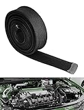 Fiberglass Hose Heat Shield Sleeve Spark Plug Wire Heat Protector Boots Auto Hose Roll 2500 Degree for Car&Auto Wire Loom Brake Line Cable (Black 1/2