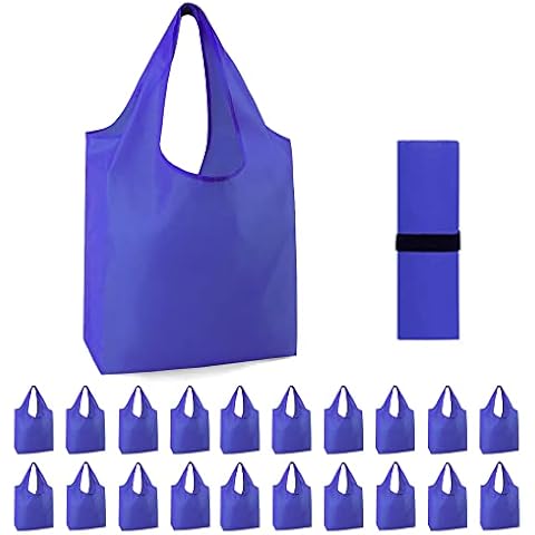 BeeGreen Reusable Shopping Bags Bulk 50 LBS Machine Washable Extra-Large Heavy Duty Durable Eco-Friendly Lightweight Grocery Bags w Elastic Band Grocery Tote Bag Polyester 20 Pack Royal Blue Cover