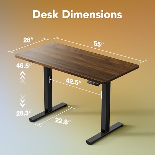HUANUO 55 x 28 Inch Electric Standing Desk Adjustable Height, 4 Memory Height Settings, Sit Stand Up Desk for Home Office & Computer Workstation, Black Walnut by HUANUO - Image 3