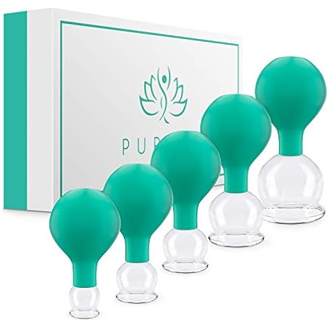 PURAVA Cupping Therapy Set with Suction Ball, Glass Cupping Set for Neck, Face and Body for Tension, Back Pain and Cellulite - Set of 5 Cover