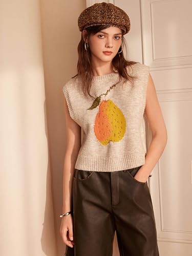 CIDER Women’s Sweater Vest Knit Sleeveless Pear Cute Graphic Sweater Vest Tank Top Fall Outfits2