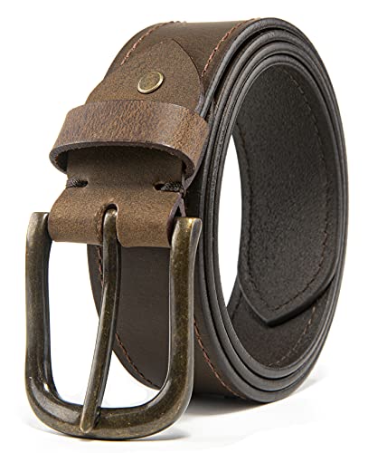 Fabio Valenti Men's Casual Jean Leather Belt 1 1/2” Wide 4MM Thick Alloy Prong Buckle Work Dress Belt for Men…