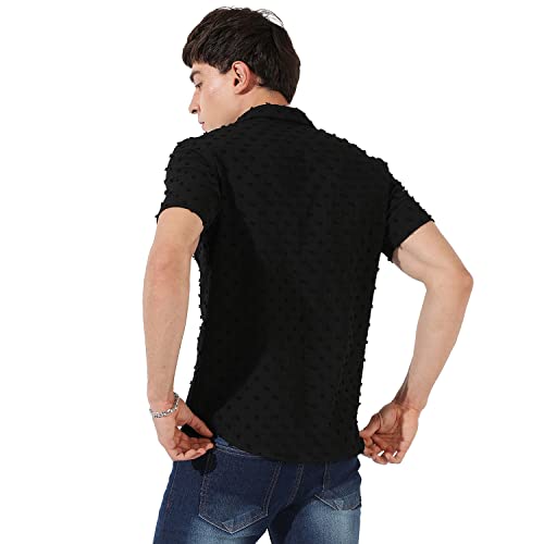 Image of CAHOOT Men's Button Up Shirt for Casual Wear | Regular Fit | Poly Lycra Shirt Crafted with Short Sleeve & Enhanced Stretch Comfort Fit for Everyday Wear