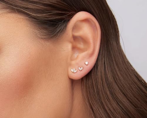 Threadless Flat Back Earrings, Hypoallergenic 14K Real Gold Plated CZ Leaf Stud Earrings | Cartilage Earring | Tragus Helix Piercing Jewelry | Push in Flatback Earrings for Women 5