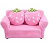 Fireflowery kids sofa children upholstered loveseat lounge bed w 2 cute strawberry pillows children couch armrest double seat kid sofa for playroom bedroom living room baby room pink  urban country home decor