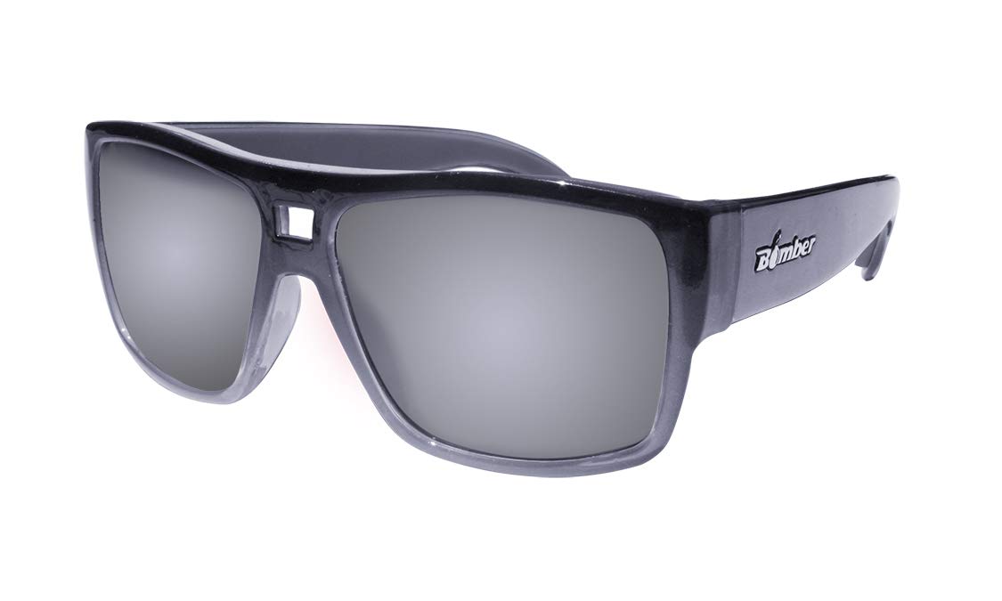 BOMBER Polarized Sunglasses for Men, Retro Style 2-Tone Smoke Frame with Silver Polarized Mirror Lens, Non-Slip Foam Lining - - IRE114