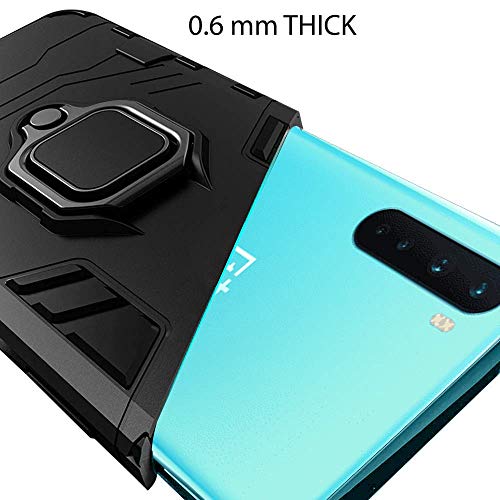 Image of WOW IMAGINE Shock Proof Back Cover Mobile Case for 1+ OnePlus Nord (Armor | Hybrid PC + TPU | Full Protection with Ring Holder and in- Built Kickstand | Carbon Black)