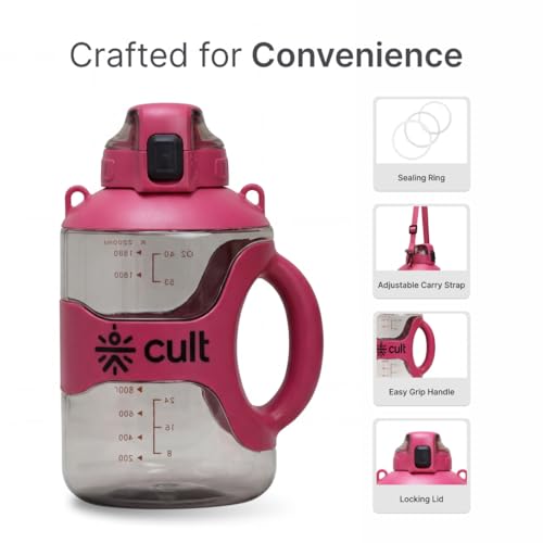 Image of CULT 2 Litre Gym Water Jug & Gallon Bottle 2.2L | Large Water Bottle with Handle for Men & Women | Leakproof BPA-Free Sports Gallon Jug for Fitness & Workout (Pink)