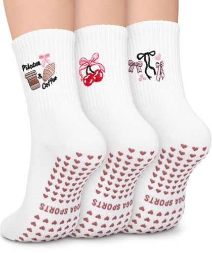 Image of Pilates Socks for Women, Non Slip Grip Socks for Yoga, Barre, Hospital, Grippy Socks Womens Gifts, 4 Pairs