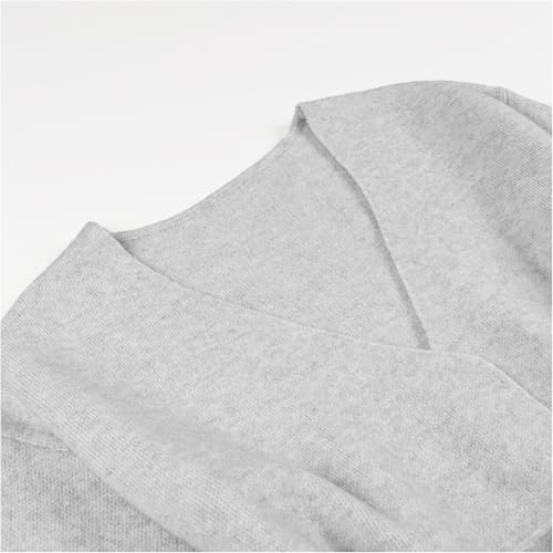 Women's Classic Coat Open Front Bowed Belted Oversized Long Jacket Cardigan Coatigan with Tie Belt Grey Small3