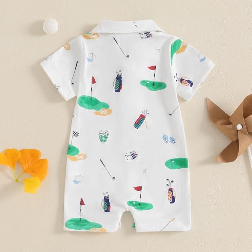Baby Boy Rompers Half Button-up Jumpsuit Short Sleeve Bodysuit Summer Clothes3