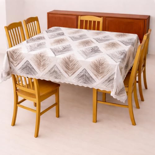 Image of Homerz Premium Waterproof PVC Sparkle Table Cover Collection | Table Cover with Scallop Edges | Dust, Spill & Scratch Resistant (Rustic Leaf Harmony, 54x78 inch-6 Seater Dining Table)