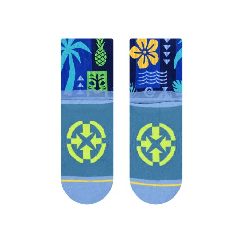 MERGE4 Aloha Ahiahi Quarter Crew Socks Blue Performance Socks with Good Wibes and Elastic Arch Support2