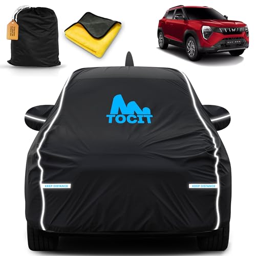 Image of XUV 3XO Waterproof Long Life Car Cover with Safety Glow Reflective Strap, Premium Stretchable Velvet Velour Fabric, Machine Washable, Tri-Stitch Custom Fit with Mirror & Antenna Pocket