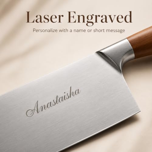 Image of Personalized Japanese Chef Knife with Custom Engraved Name to Give As House Warming and Culinary Gifts - 8 inch Professional Gyuto Knives - Couteau Chef Couteaux de Chef