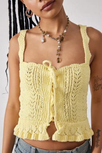 Image of HengShunRui Women Sleeveless Knit Vest Button Down Crochet Sweater Tank Top