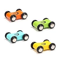 Holzauto-Rampen-Rennbahn Spielzeug, 4 Spielzeugautos für Kinder, Schienenfahrzeug-Set, Kleinkinder Spielset Rennwagen Erste Sportwagen Bunte Holzautos Spielzeug Set für Mädchen und Jungen ab 1 Jahr