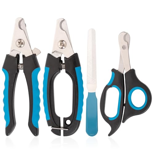 Vinuwu Krallenschere für Hunde und Katzen mit Sicherheitsschutz Nagelfeile Edelstahl Krallenschneider Hohe Qualität Hundekrallen Schneider für Haustiere Nagelknipser Hunde Nagelschere (Blau)