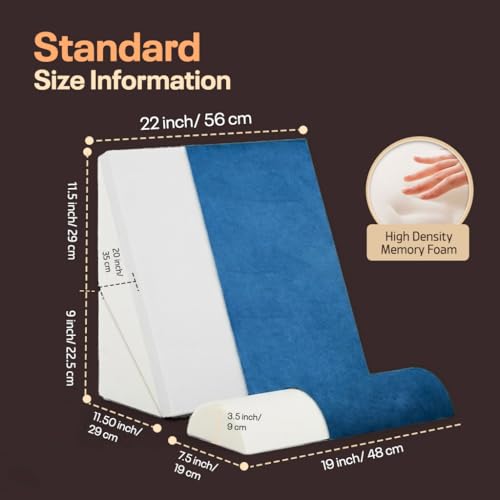 Image of Orthopedic Adjustable Wedge Pillow with Memory Foam & Headrest for Back Support, Leg Elevation, Acid Reflux, GERD, Snoring Relief - 7 Inclines - Soft Washable Cover - Navy Blue (56 x 53 x 38 CM)