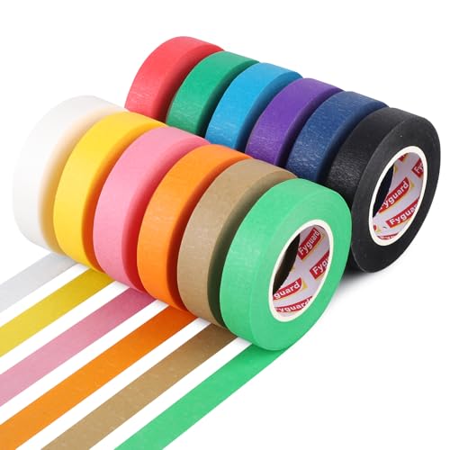 Fyguard 12 Rolls Coloured Masking Tape 15mm X 20m Craft Tape Rainbow Painting Tape Crepe Paper Writable Easy Tear for Classroom Decorations Scrapbooking Crafts Labeling