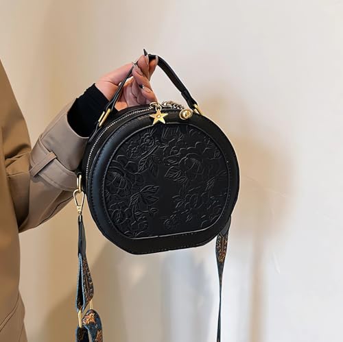 Women's Retro Flower Printing Handbags and Crossbody Bags,Female Purses Quilted Versatile Round Bags Satchel Bags3