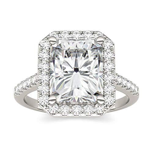 Charles & Colvard Created Moissanite 10x8mm Radiant Cut Engagement Ring for Women | 4.41 cttw DEW | Lab Grown | Solid 14K White Gold with Rhodium