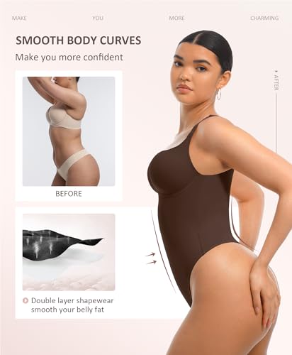 Image of FeelinGirl Bodysuits for Women Tummy Control Thong Shapewear Body Suit Sexy Deep V Neck Corset Tops for Women
