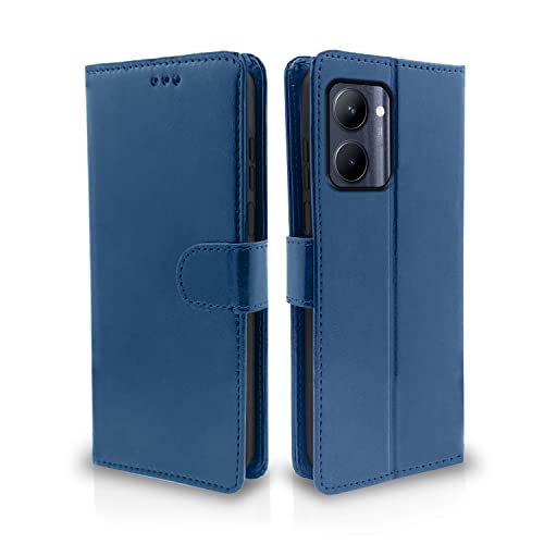 Image of Pikkme Realme C33 Flip Case Leather Finish | Inside TPU with Card Pockets | Wallet Stand and Shock Proof | Magnetic Closing | Complete Protection Flip Cover (Blue)