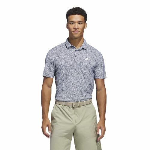 adidas Men's Ultimate365 Feather Print Polo Shirt, White, Collegiate Navy, 3XL