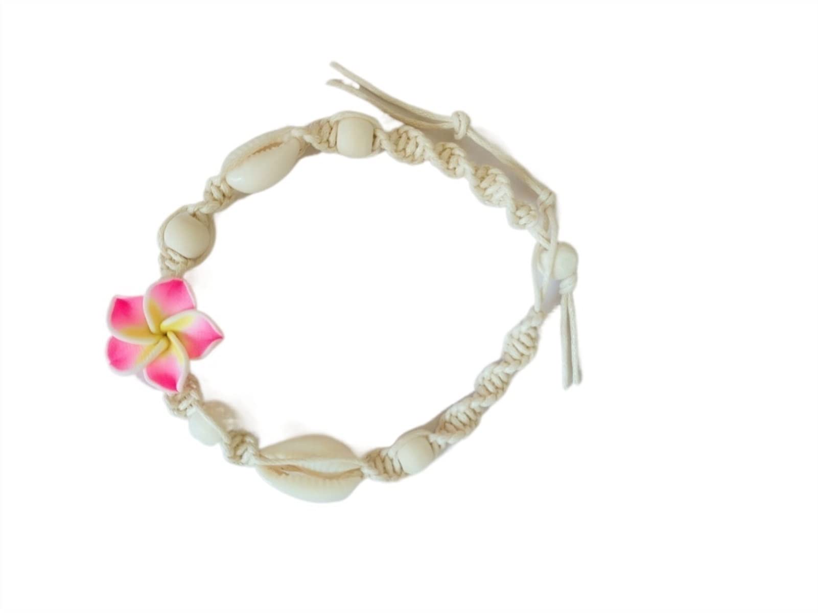 Pulseras de Tobillo Tobillera Bohemia Tobillera de Playa - Flor de cerámica Suave Tejida a Mano Tobillera de Concha de Mar Tobilleras de Mujer (Color : Yellow Flower)