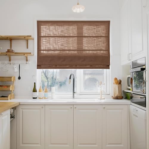 Image of TWOPAGES Liz No Drill Cordless Roman Shades Linen Textured Roman Blinds for Windows, Custom Made Room Darkening Blackout Roman Window Shades, Hardware Included, Orange Copper, 1 Piece