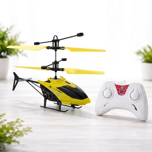 Image of Remote Control Helicopter Flying RC Aircraft | Easy-to-Fly Rechargeable Helicopter Toy for Kids | Indoor & Outdoor Use | Induction Flight | Stable Control | Yellow Black