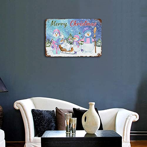 Panneau en métal Merry Christmas bonhomme de neige déco noël 30x45cm