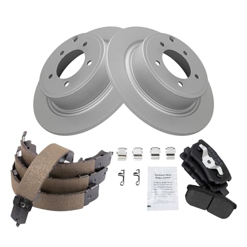 Image of TRQ Rear Brake Pad and Rotor Set Semi Metallic Coated Rotors Compatible with 2013 Chrysler 200 2017 Jeep Compass Patriot