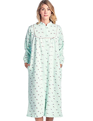 Casual Nights Women's Long Quilted Robe House Dress - Mint Rust - Medium