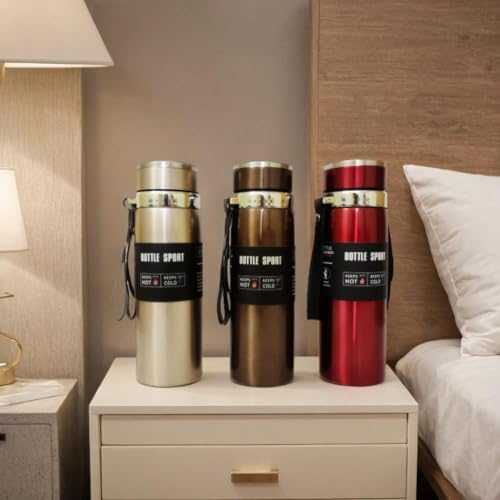 Image of Stainless Steel Vacuum Insulated Water Bottle | Double Wall Flask for Hot & Cold Beverages | Leakproof Travel Bottle for Office, Gym, School & Outdoor | Silver | (Red, 800 Ml)