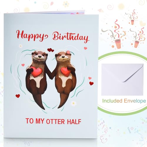Image of Otter Birthday Cards, 3D Pop Up Cute Musical Birthday Card for Wife Husband | Lights Up Romantic Birthday Cards, 'Happy Birthday To My Otter Half', Sweet Birthday Gifts for Boyfriend Girlfriend Couples