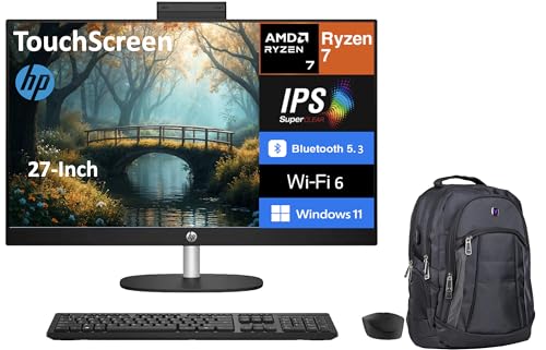 Image of HP 27 Business All-in-One 27 inch Touchscreen IPS FHD Display (AMD Ryzen 7 7730U, 64GB DDR4, 1TB PCIe SSD, AMD Radeon, WiFi 6, Webcam, Bluetooth 5.3, Win 11 Home) w /Premium Backpack