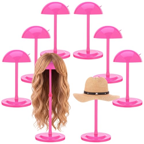 Tatuo 8 Pcs Wig Stand 9.8"-18.9" Adjustable Height Wig Head Holder Rose Red
