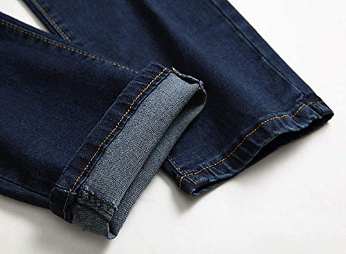 Calça jeans rasgada skinny desgastada destruída slim fit para meninos, Dark Blue, 16 Slim