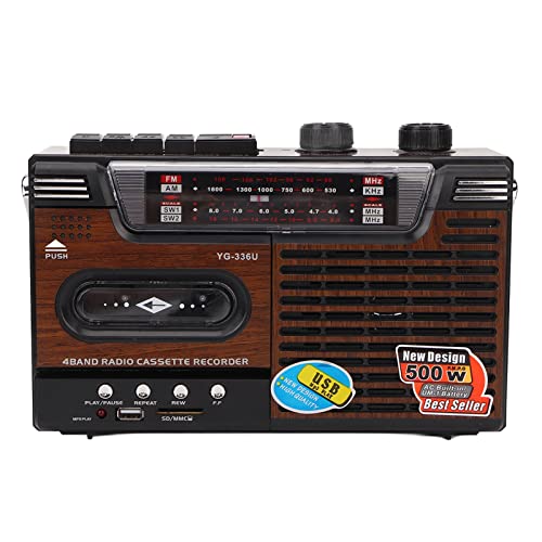 Retro Radio Cassette Player, AM/FM Radio Stereo Portable Cassette Player CasetteTape Player Recorder with Earphone Jack, Support Storage Card and USB (UK Plug)